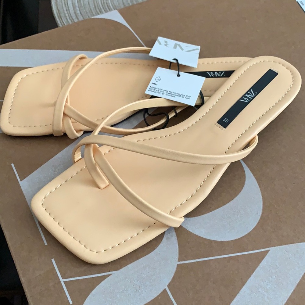 Zara Flat Strappy Sandals 7.5 in orange